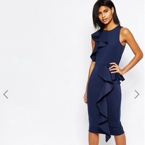 ASOS ruffle neck and peplum midi